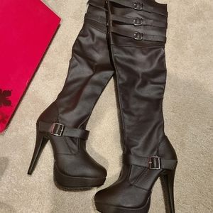 Pleaser over the knee brown heeled boots sz 9 BRAND NEW